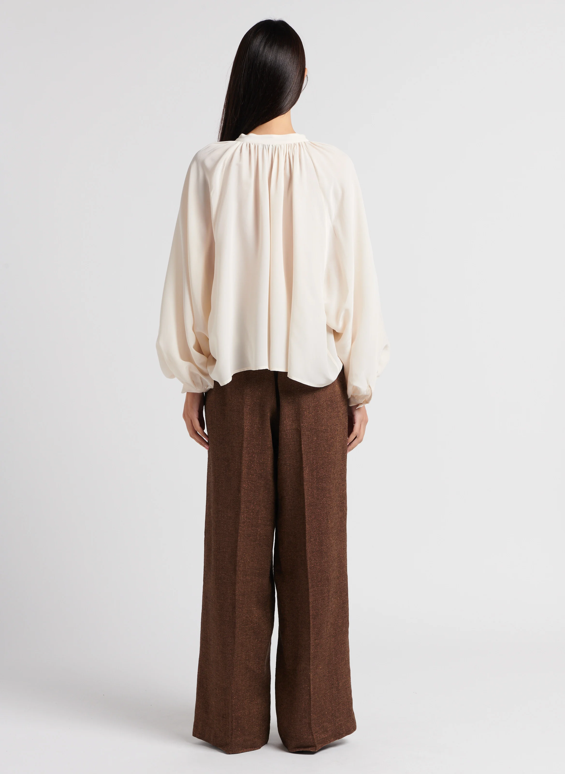 PUEBLO - Pantalon évasé taille haute | Marron
