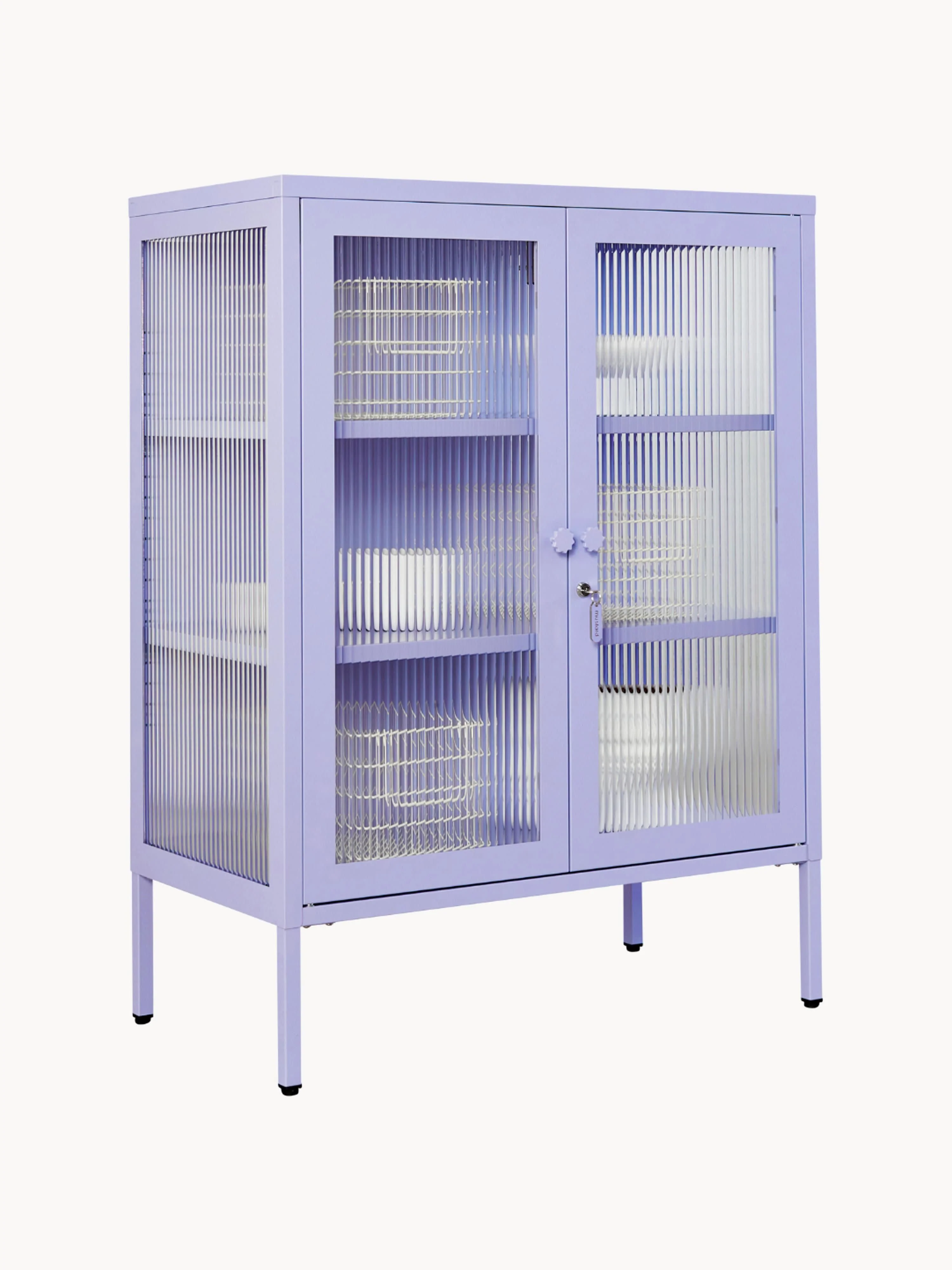 Metalen vitrinekast The Mixer met geribbeld glas
