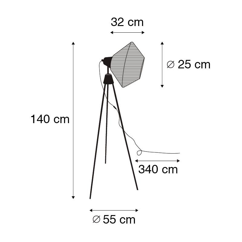 Landelijke vloerlamp tripod touw - Jenthe