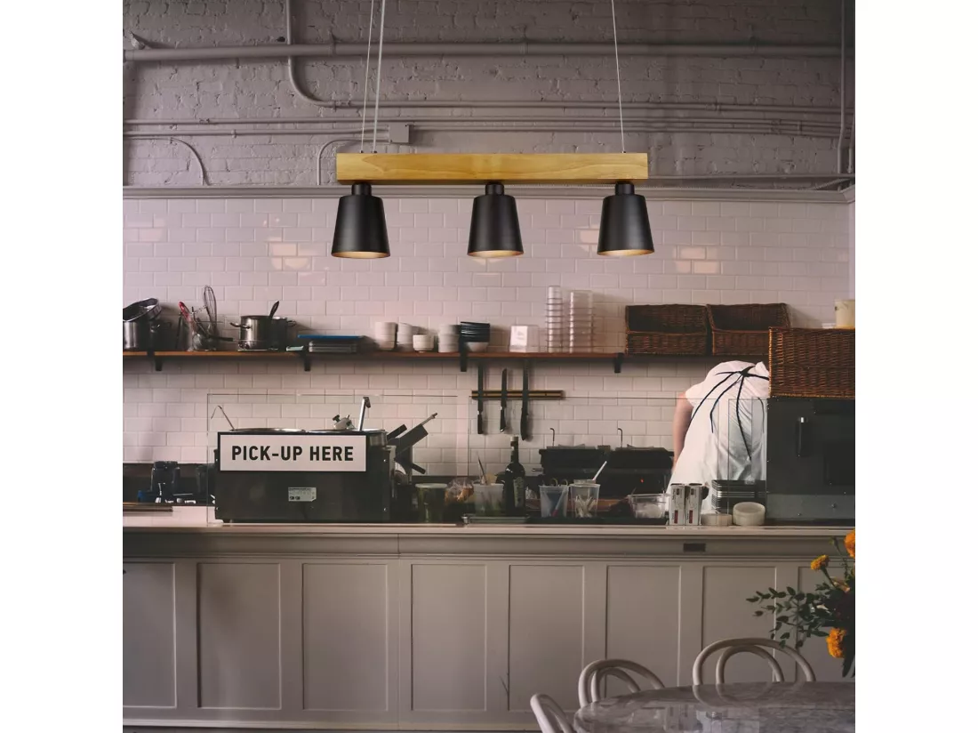 NETTLIFE Suspension bois noir E27 MAX.25W Diam.150cm 70x14x23CM table à manger 3 flammes vintage pour salle à manger bureau chambre cuisine bohème