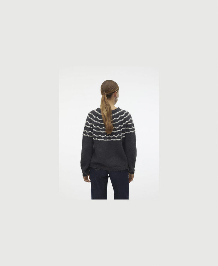 Vero Moda VMCHARMAINE LS O-NECK PULLOVER GA B Obsidian/w. birch