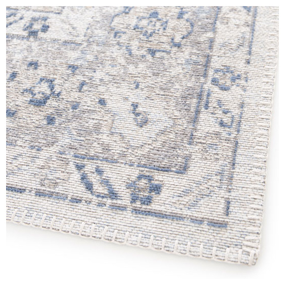 Tapis à motif oriental en tissu chenille recyclé - yanis - gris et bleu - 120 x 170 cm