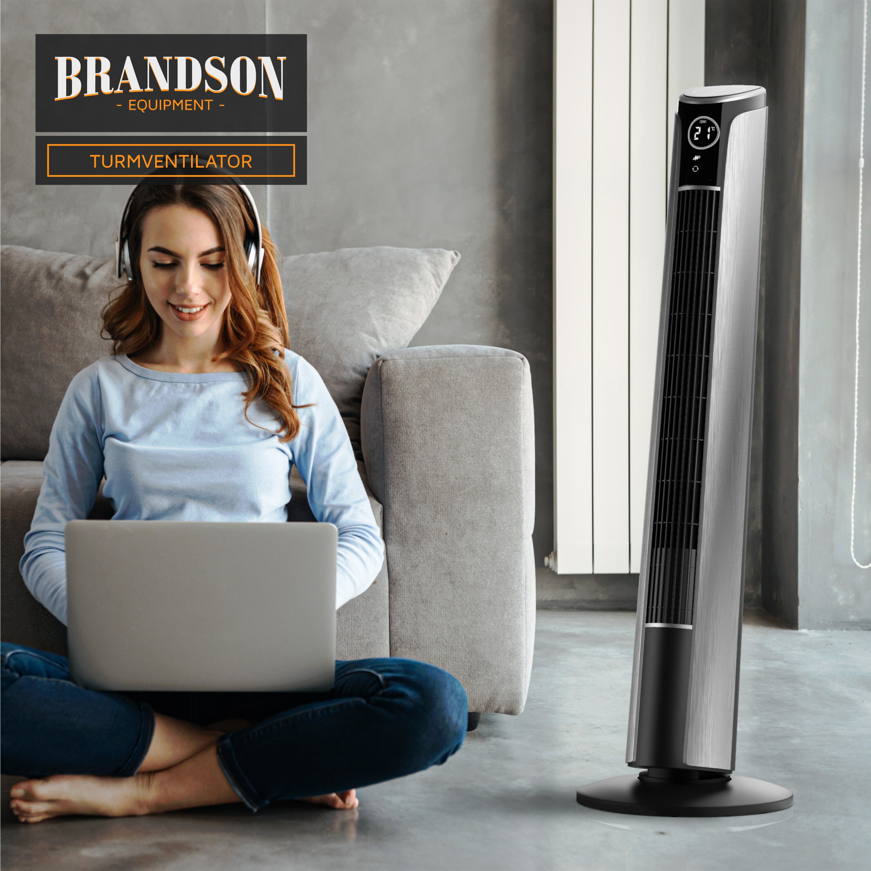 Brandson Turmventilator mit Oszillationsfunktion 65°, Ventilator neigbar 10°, Standventilator GS mit Timer, Fernbedienung, 4 Lüftungs-Modi, 108 cm