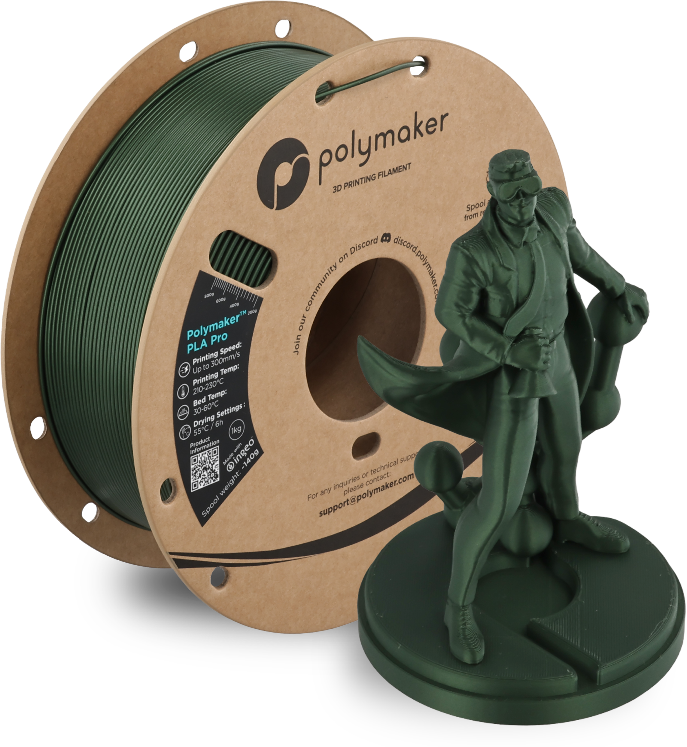 Polymaker  PLA Pro Metallic Green, 1,75 mm / 1000 g    Neue, verbesserte Formulierung: Hochleistungs-High Speed-PLA in Metallic Green