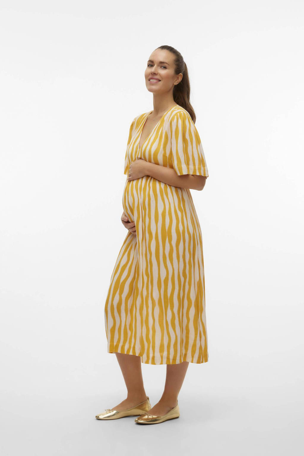 MAMALICIOUS zwangerschapsjurk MLPOLLY met all over print geel/offwhite