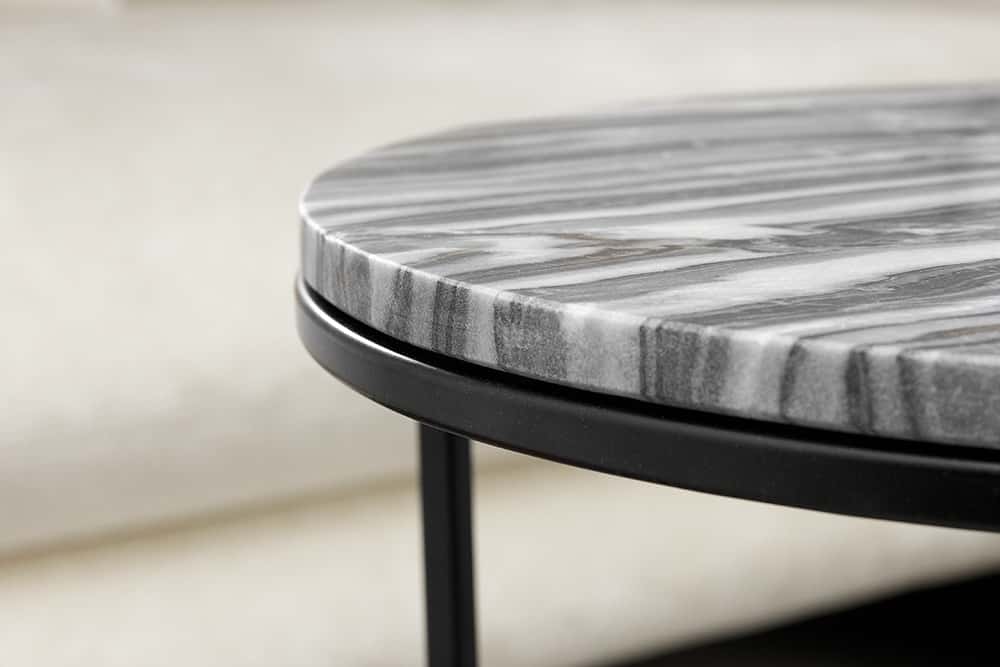 Design Beistelltisch 2er Set ELEMENTS 40cm grau Marmor schwarzes Gestell rund