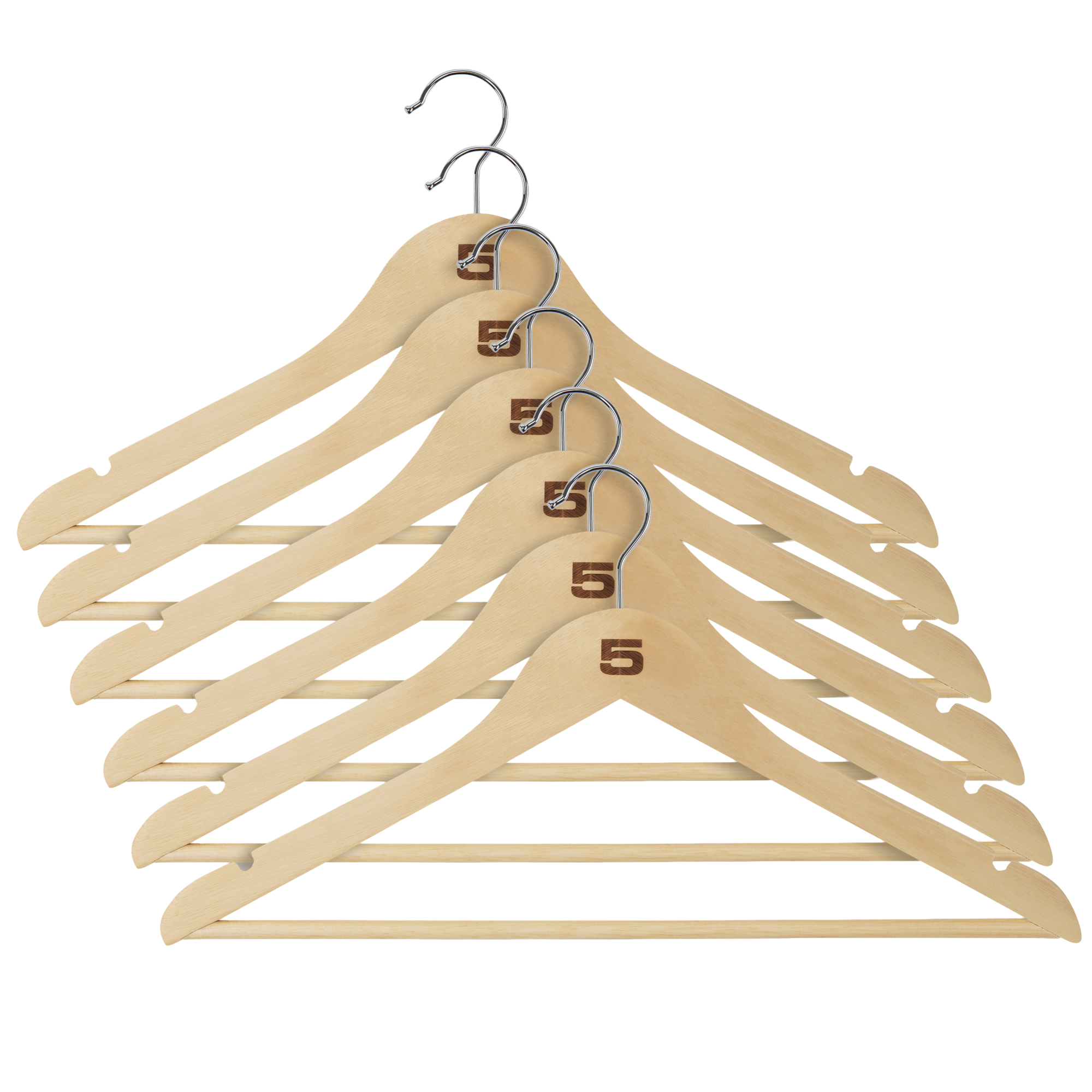 Kledinghangers hout naturel set van 6