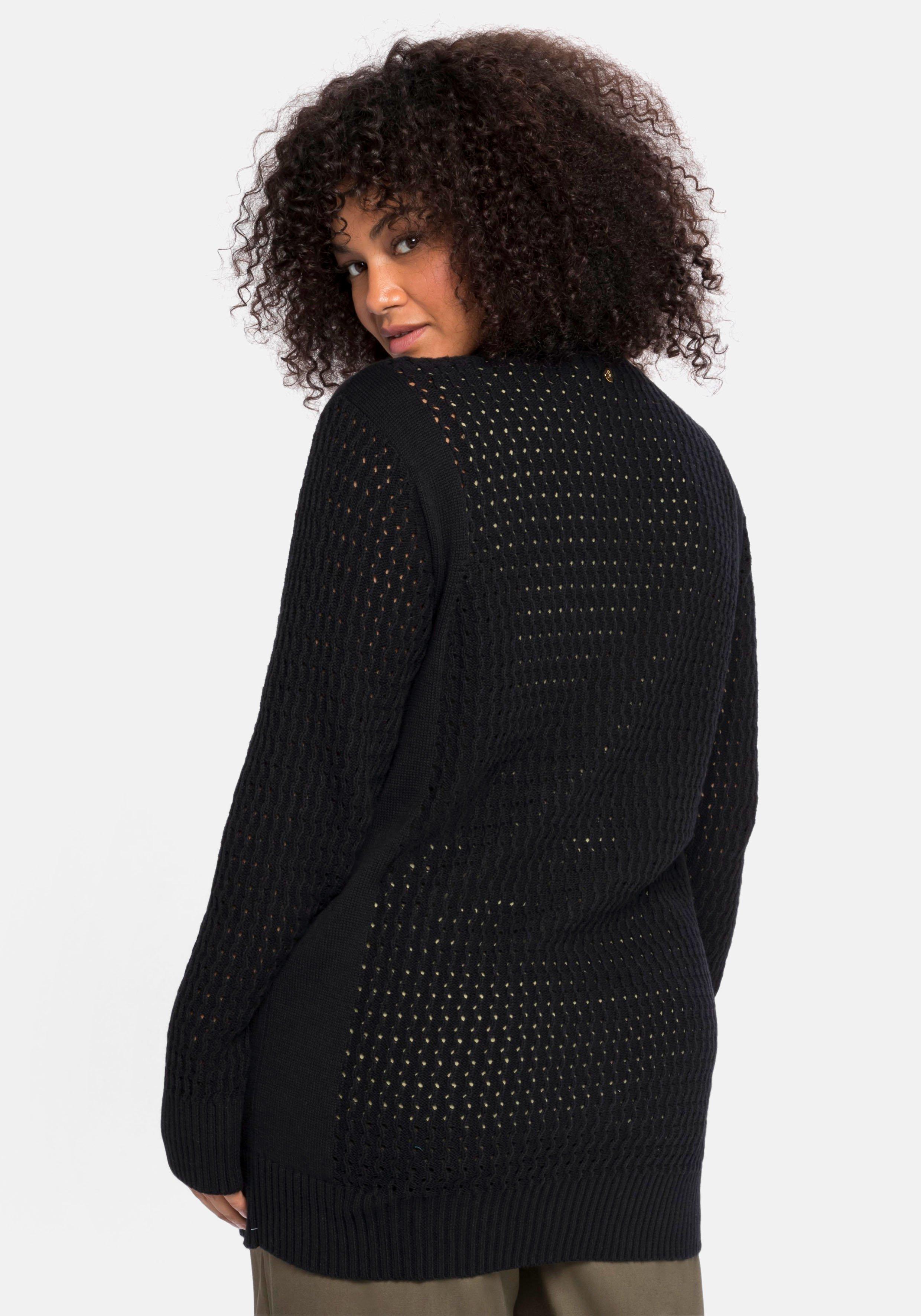 Cardigan mit Ajourstrickmuster und Kragen