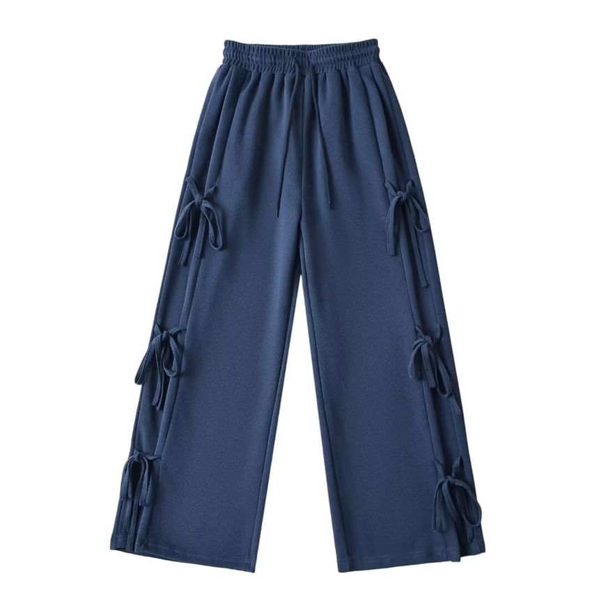 Asiris - Hoge taille, effen, losvallende, wijde joggingbroek met strikaccent