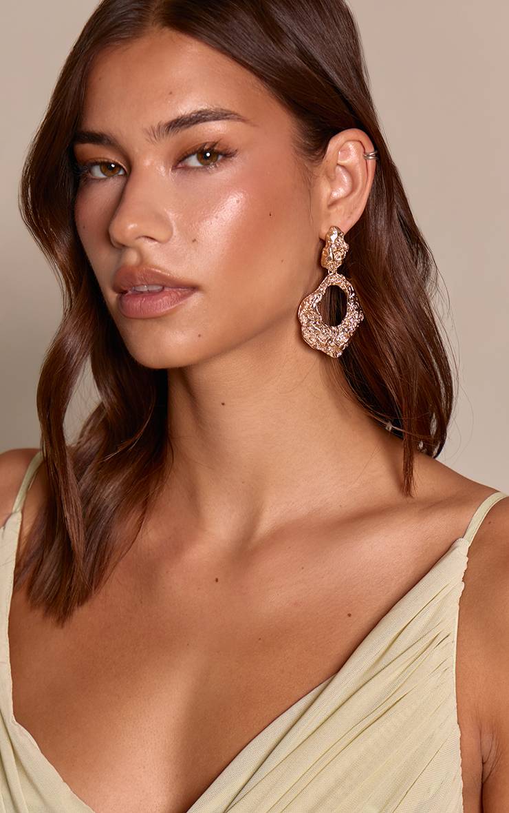 Doré Boucles D'oreilles Heurtoir De Porte Drapé Effet Fondu