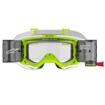 Masque cross Alpinestars VISION 8 WORDMARK ROLL OFF 2025 - Blanc / Jaune
