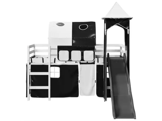 Lit mezzanine enfants avec tour blanc/noir 80x200cm pin massif