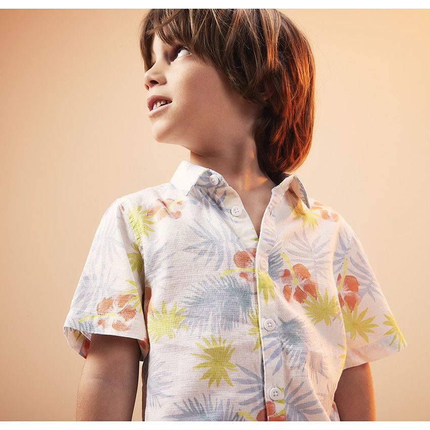 Chemise manches courtes imprimé exotique pour garçon - Blanc