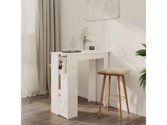Table de bar et étagère Blanc brillant 102x50x103,5cm Aggloméré