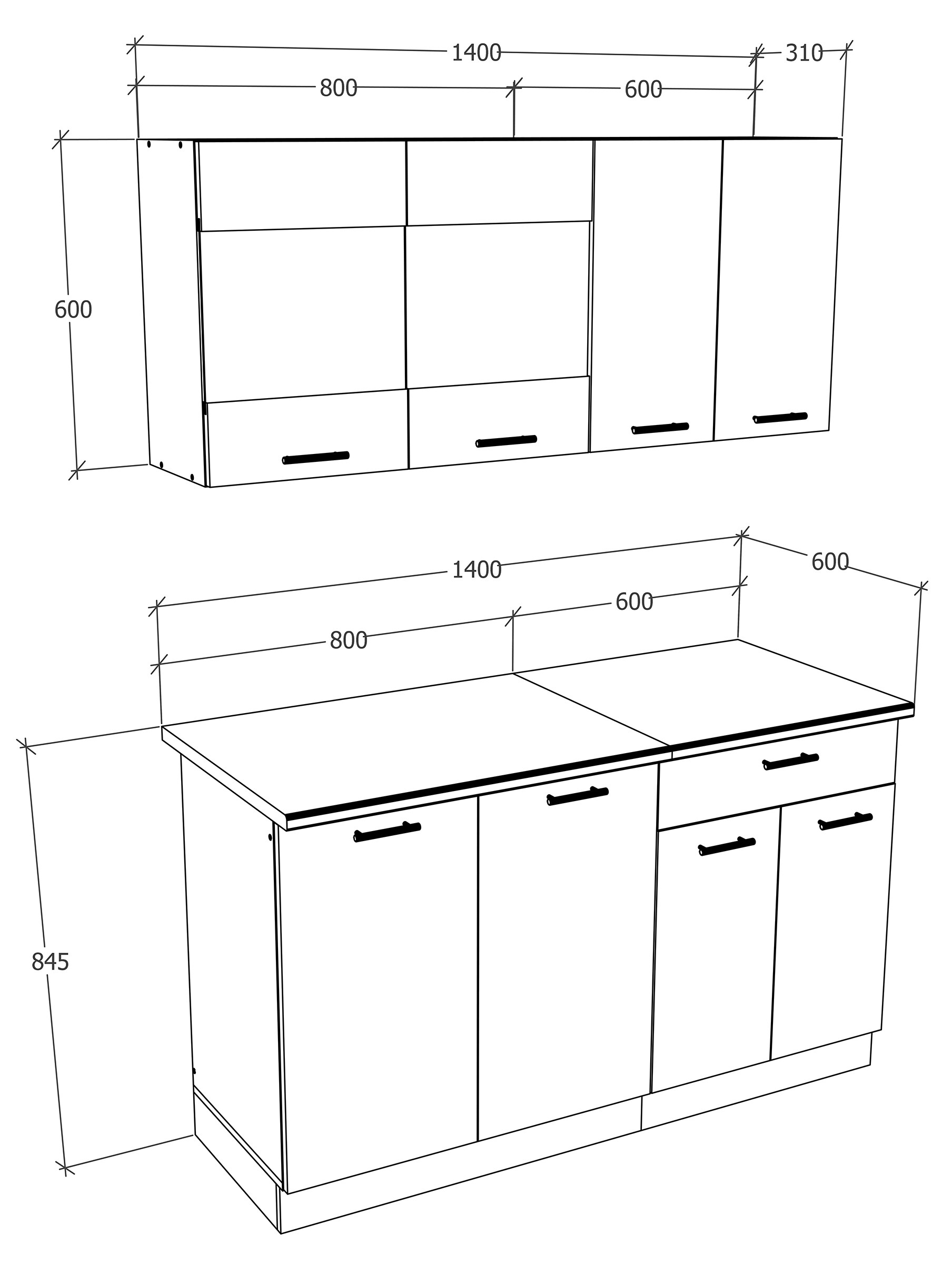 VCM 4-tlg Singleküche Einbauküche Küchenzeile Küchenblock Komplettküche 140 cm Esilo