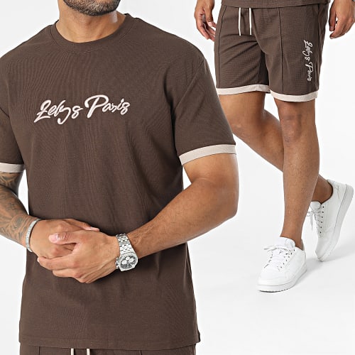 Ensemble Tee Shirt Et Short Jogging Marron