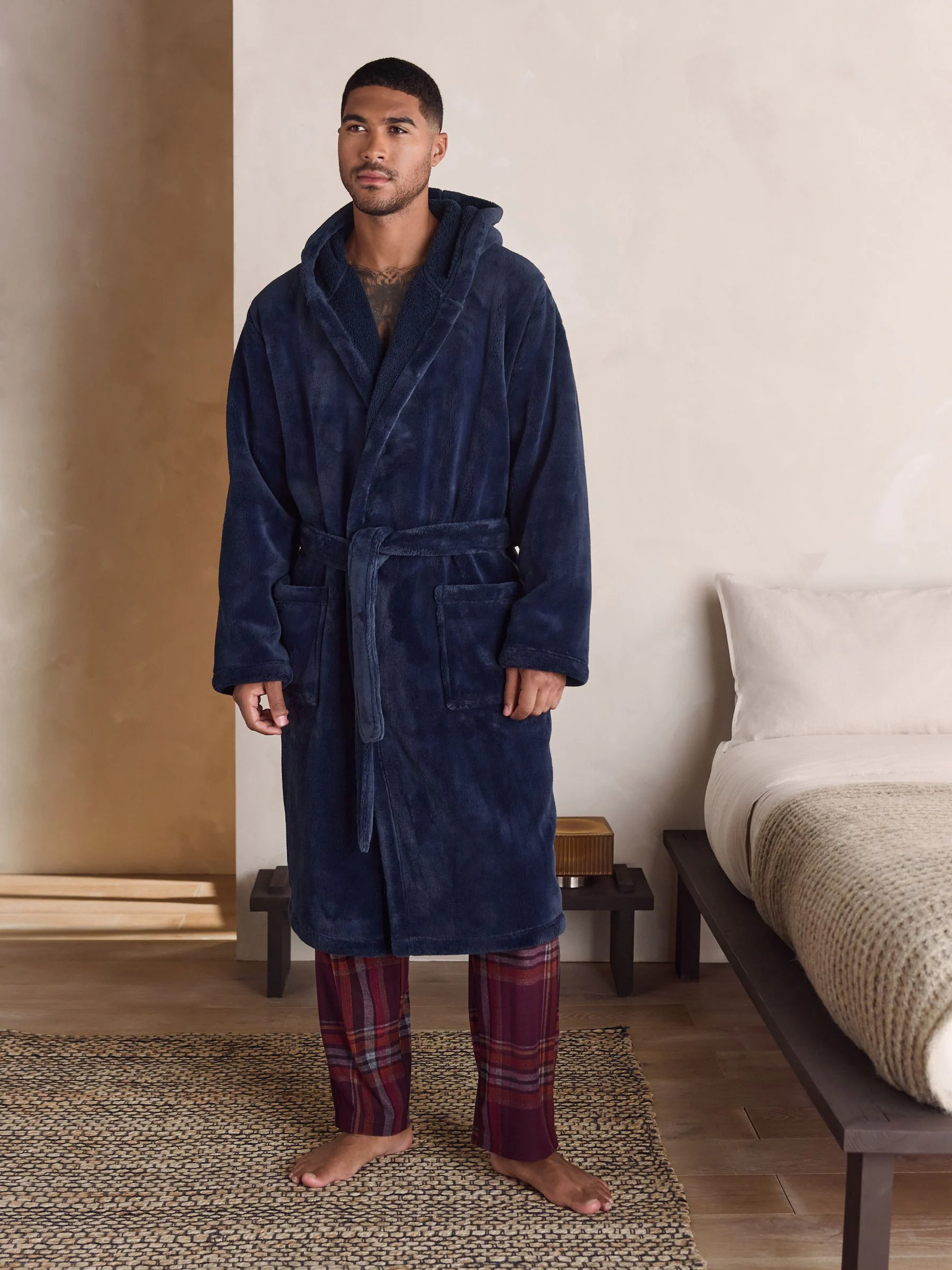 Donkerblauw - Ochtendjas van fleece