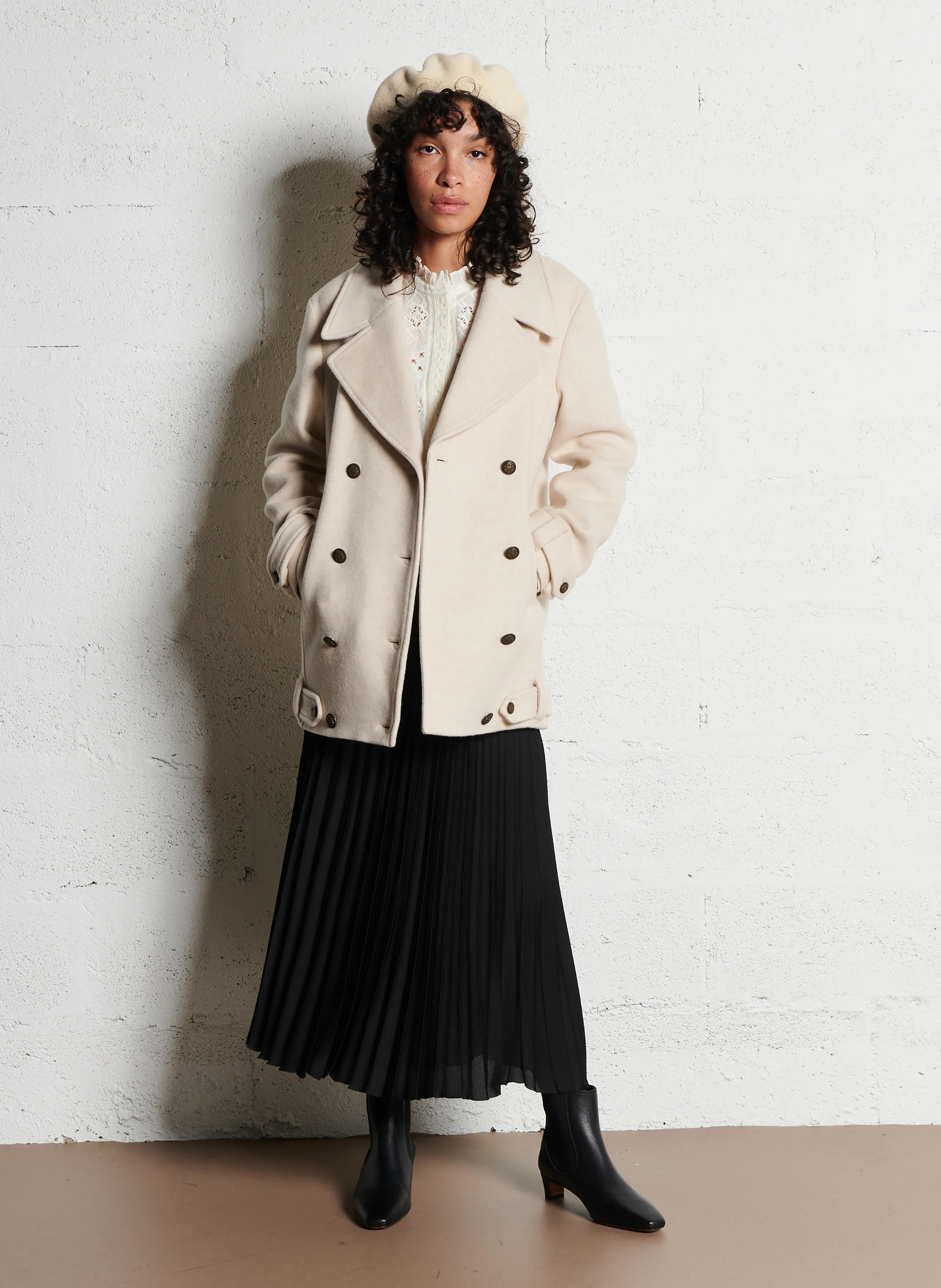 FLETCHER M - Manteau col tailleur droit en laine et cachemire mélangé | Blanc