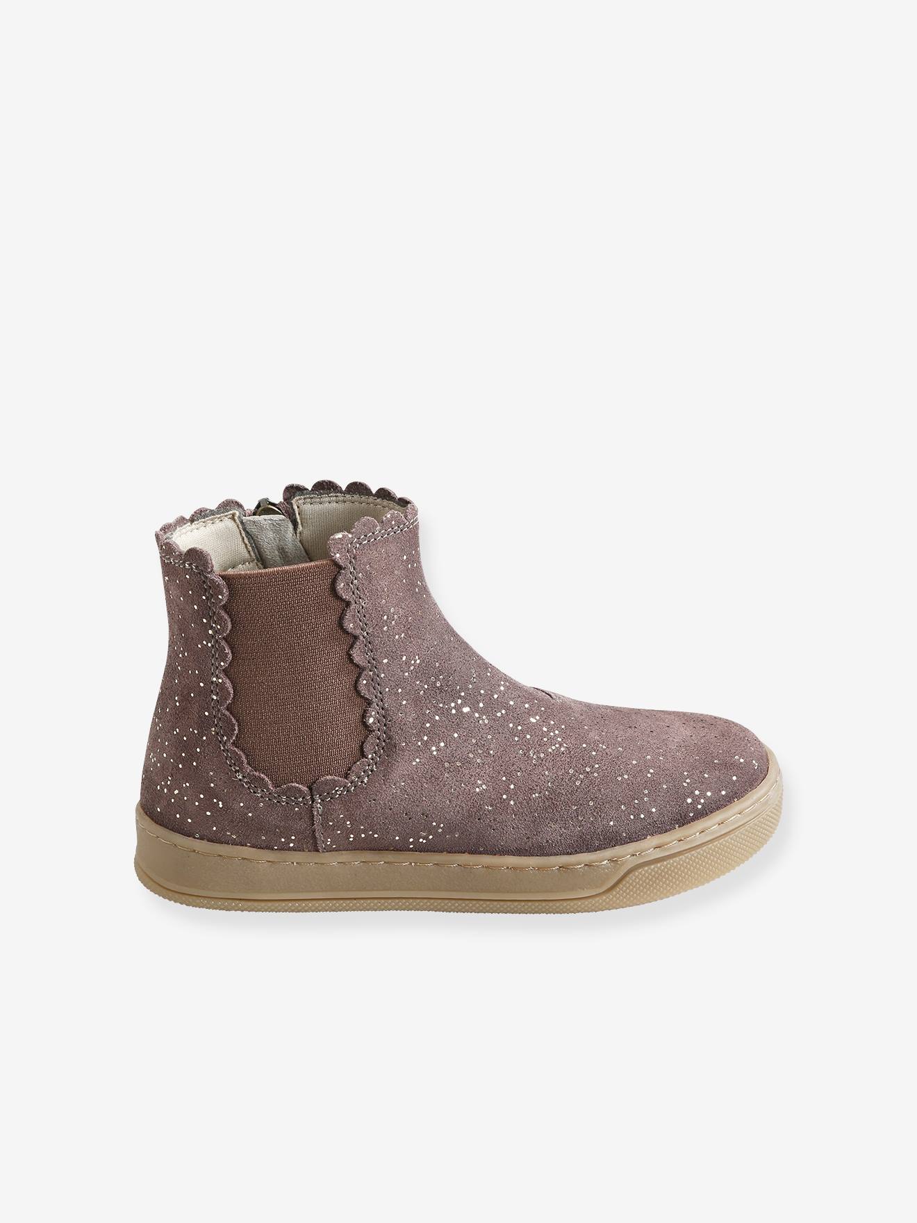 Botas de cano curto com elástico e zíper, para meninas, azul escuro liso