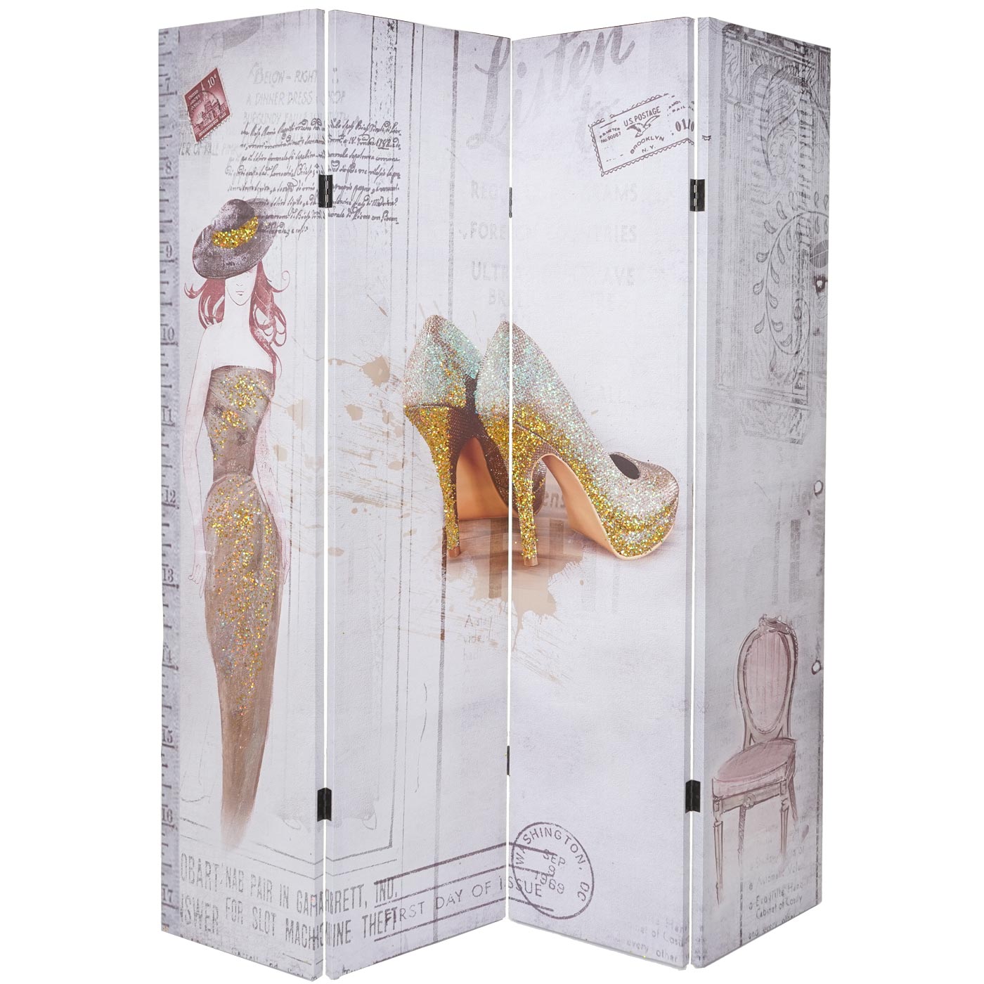 Foto-Paravent Retro, Raumteiler Trennwand, Glitzer Retro Fashion MVG-zertifiziert ~ 180x160cm