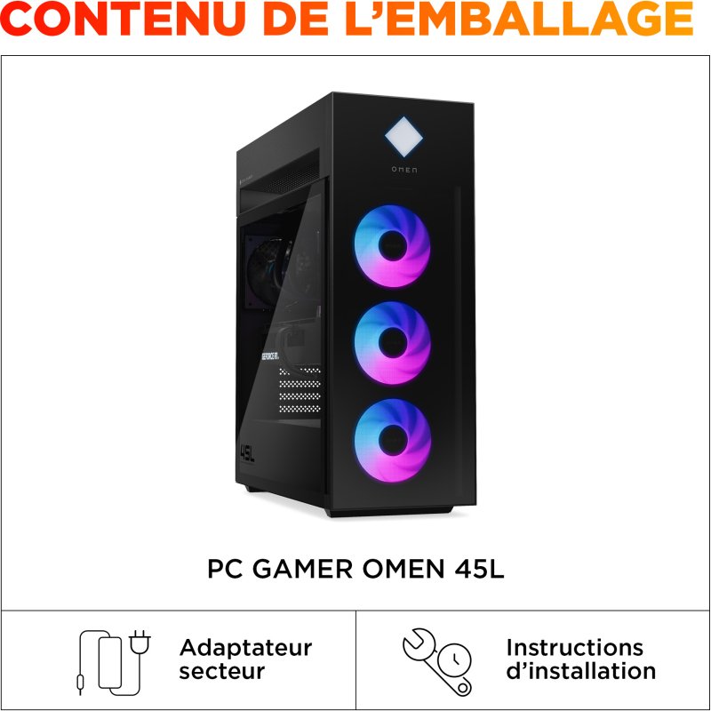 OMEN by HP 45L Gaming Desktop GT22-3030nf Intel Core Ultra 9 285K 64 Go DDR5-SDRAM 4 To SSD NVIDIA GeForce RTX 5070 Ti Windows 11 Home Tower PC AI PC Noir