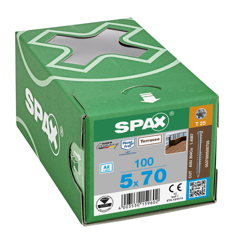 Spax vlonderschroeven T-STAR plus platkop RVS 5x70mm TX20*