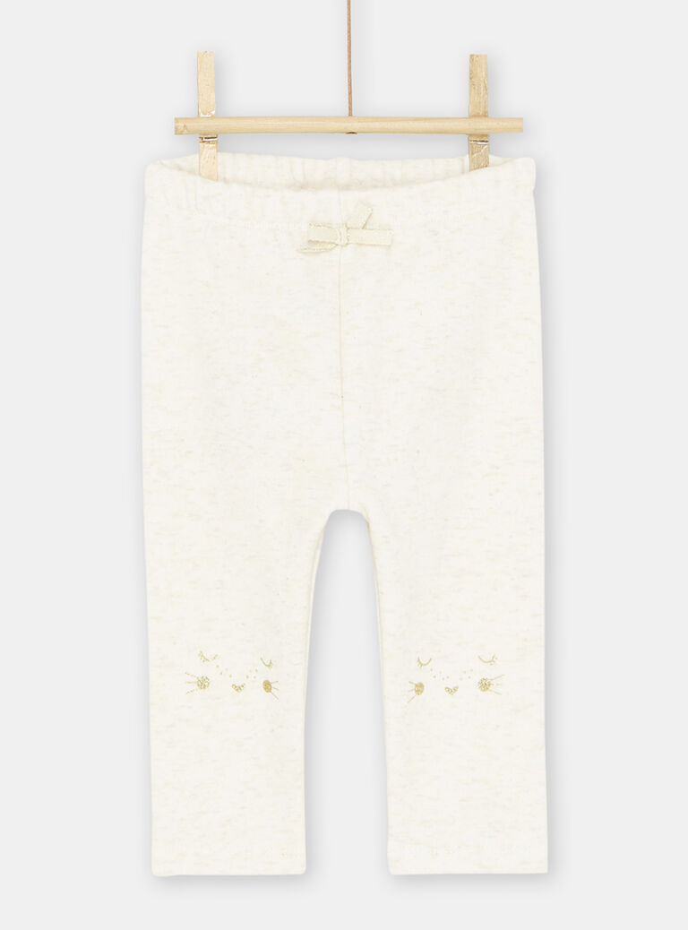 Pantalon beige chiné à broderies tête d'animal bébé fille