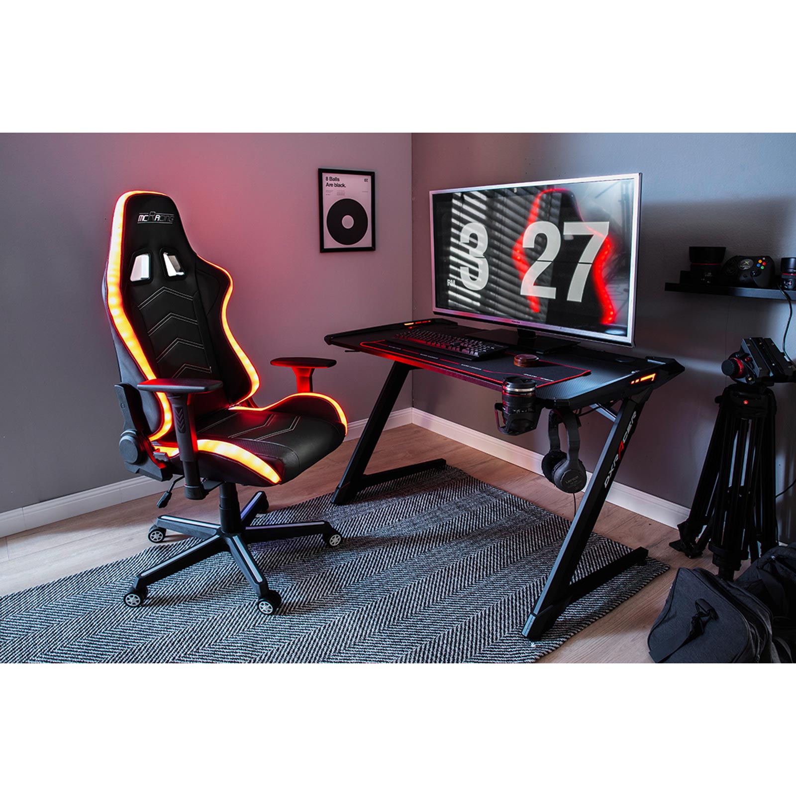 Gaming-Drehstuhl - schwarz - mit LED-Beleuchtung