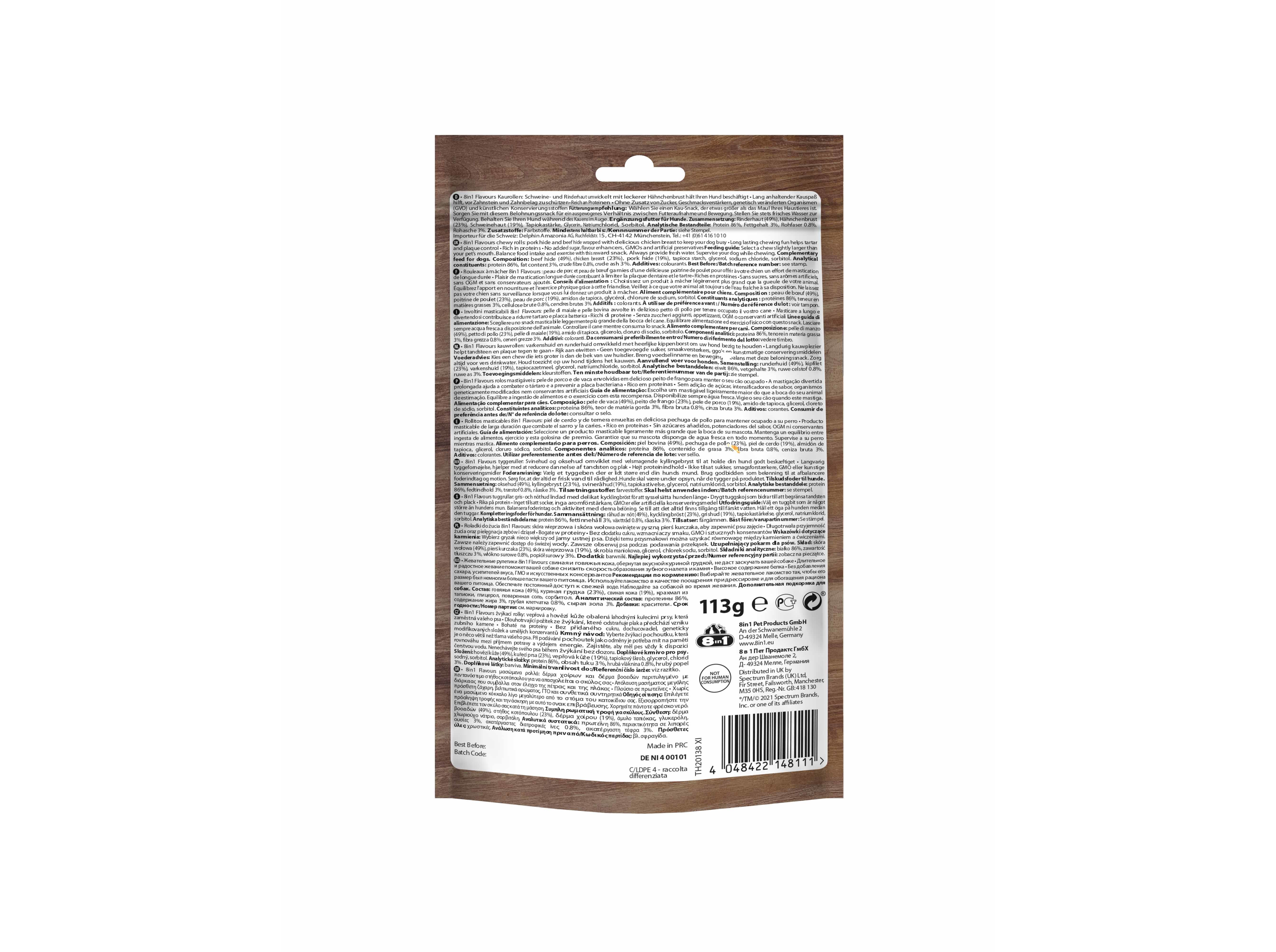 SNACKS CÃO 8IN1 TRIPLE FLAVOUR ROLLS 113G