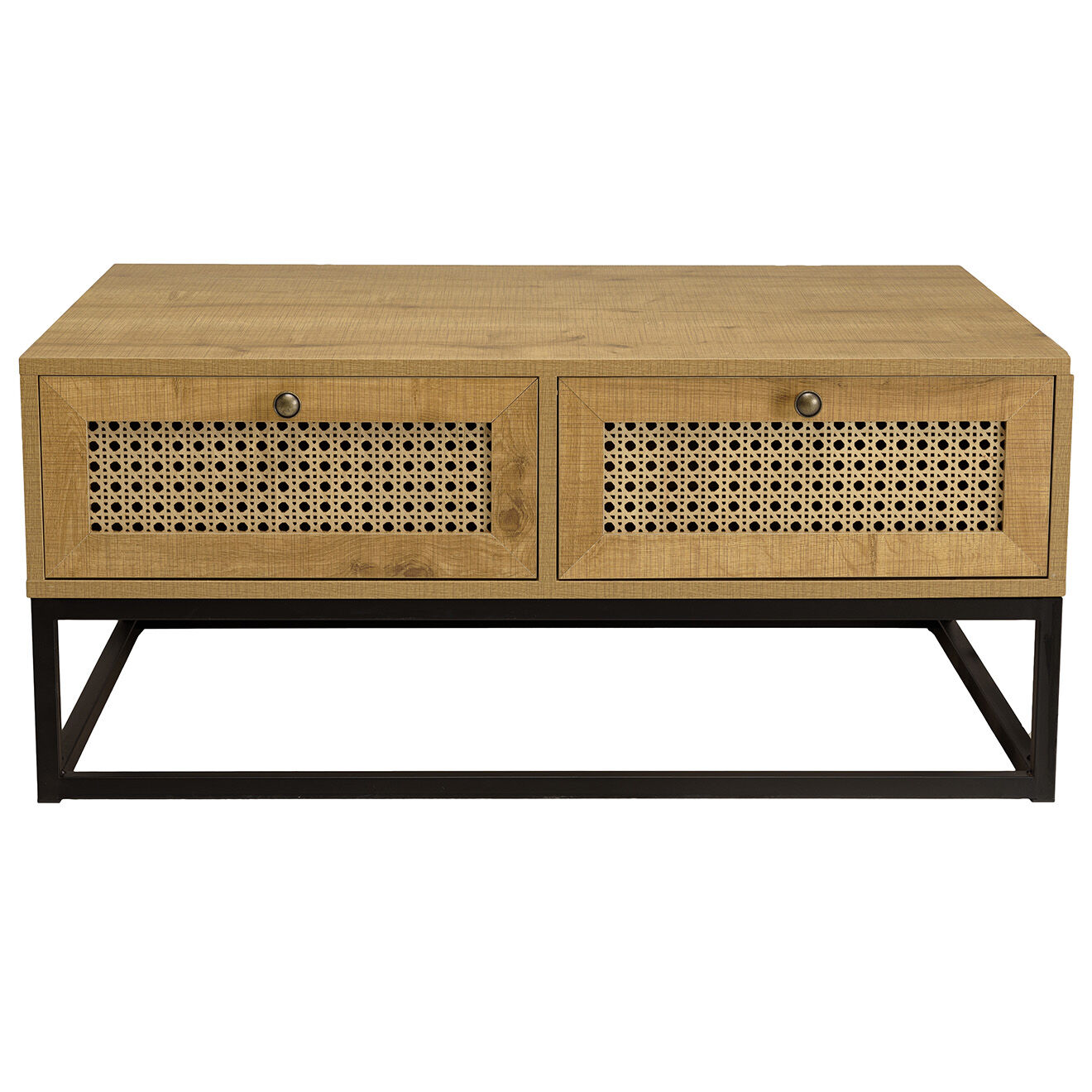 Macabane Table basse 4 tiroirs rotin marron - 90x60x40 cm