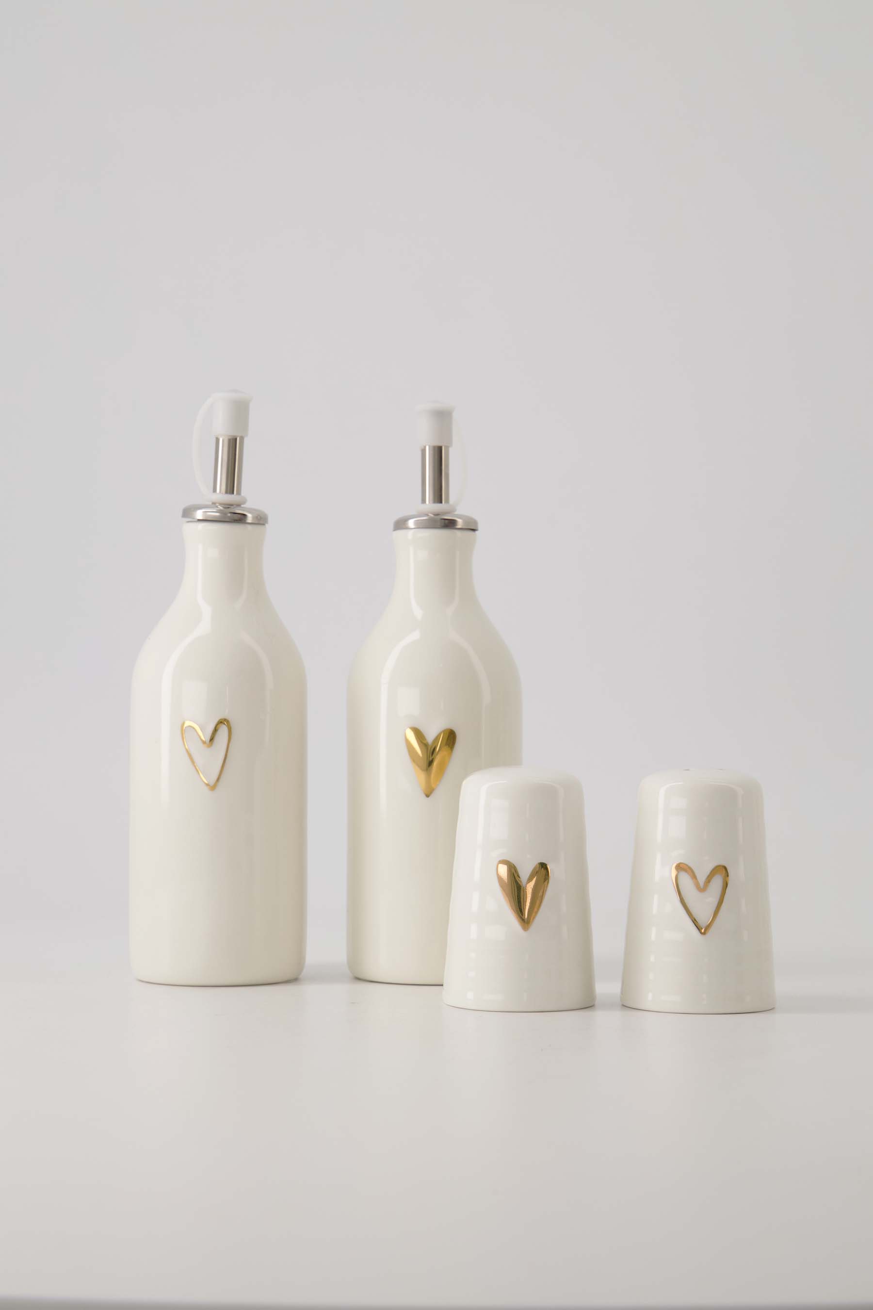 olie/azijn fles keramiek open hartje wit/goud
