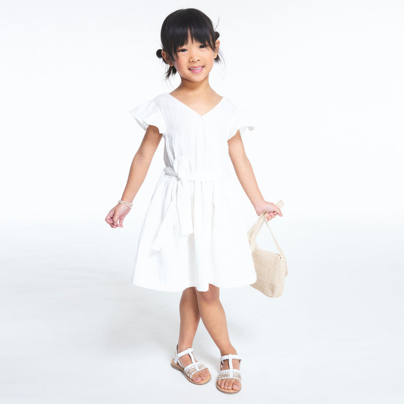 Robe effet croisé gaze de coton blanche fille