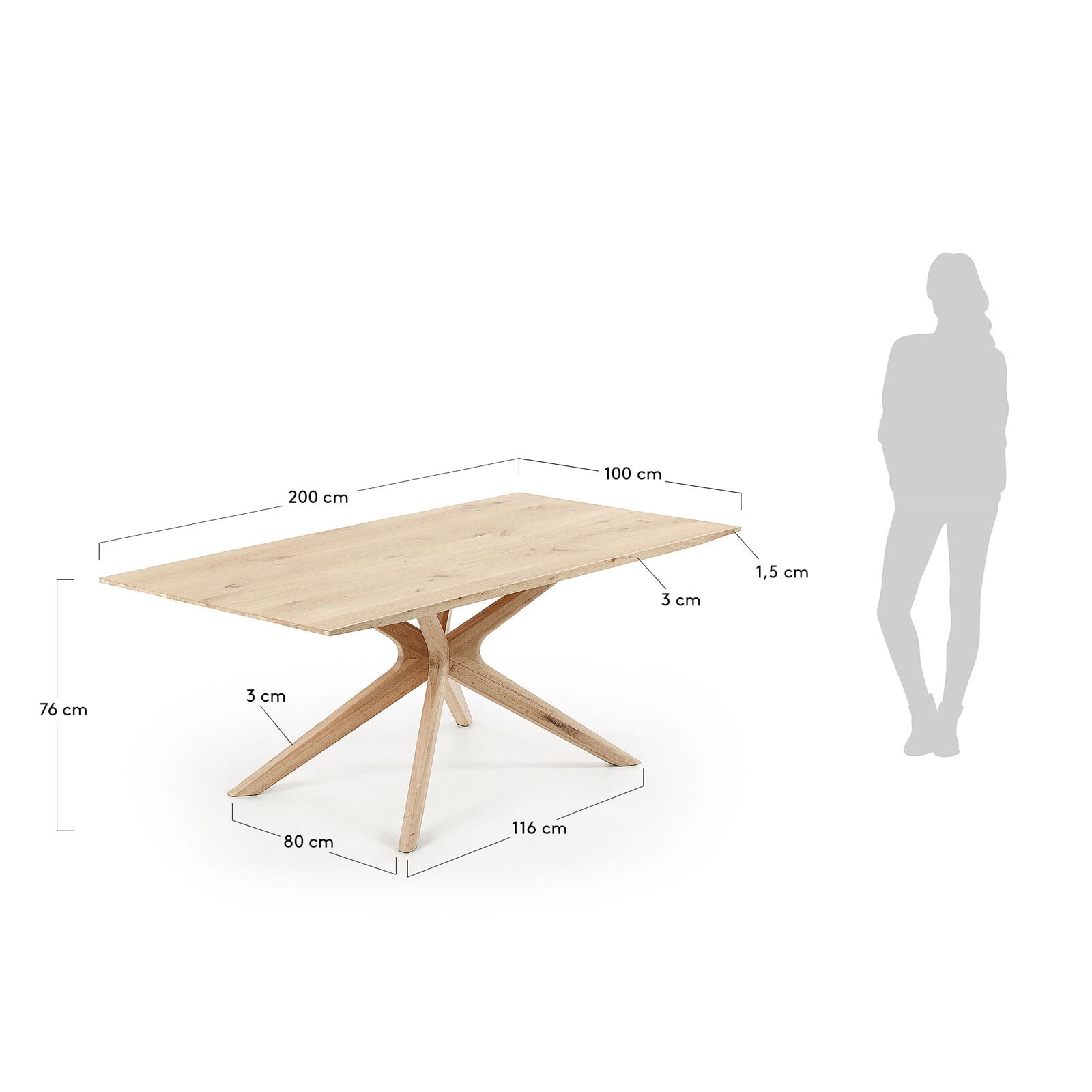 Kave Home Esstisch NORMANDE 200 x 100 cm Eiche