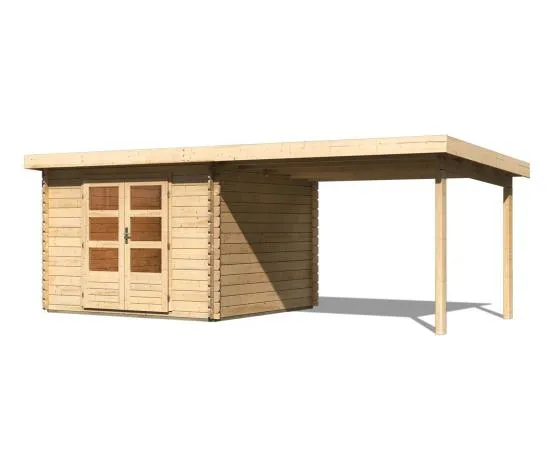 Karibu Gartenhaus mit 2 m Anbaudach »Baltasar 5«, naturbelassen, 28 mm