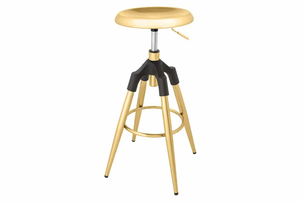 Höhenverstellbarer Barhocker INDUSTRIAL gold schwarz Metall rund drehbar Industrial Design