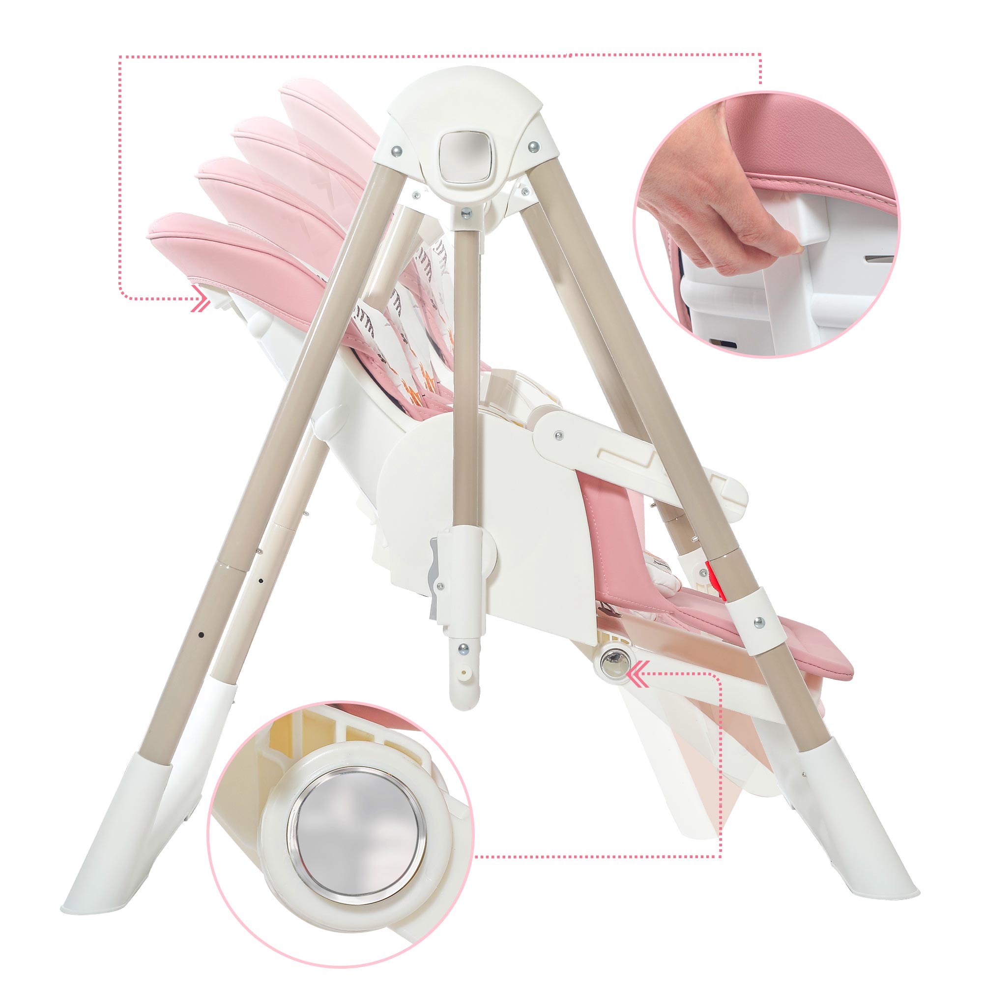 Baby Vivo 3in1 Kinderhochstuhl / Babywippe höhenverstellbar für Kinder - Lulu in Rosa