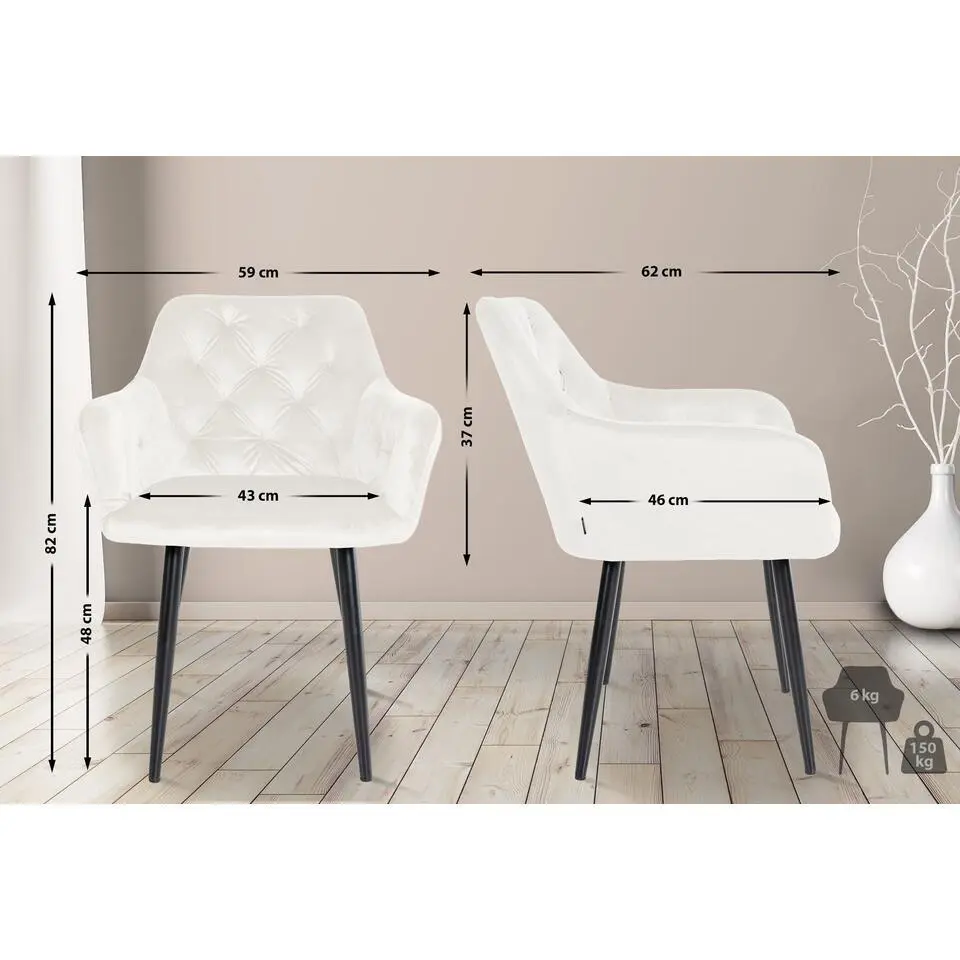 CLP Eetkamerstoel Stanley zwart Frame - Fluweel - creme
