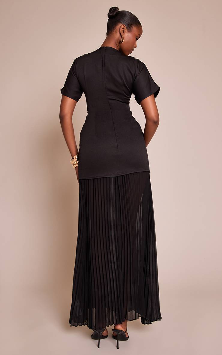 Noir Robe Maxi Ajustée En Satin Chocolat Avec Nœud Dos Et Ourlet Plissé