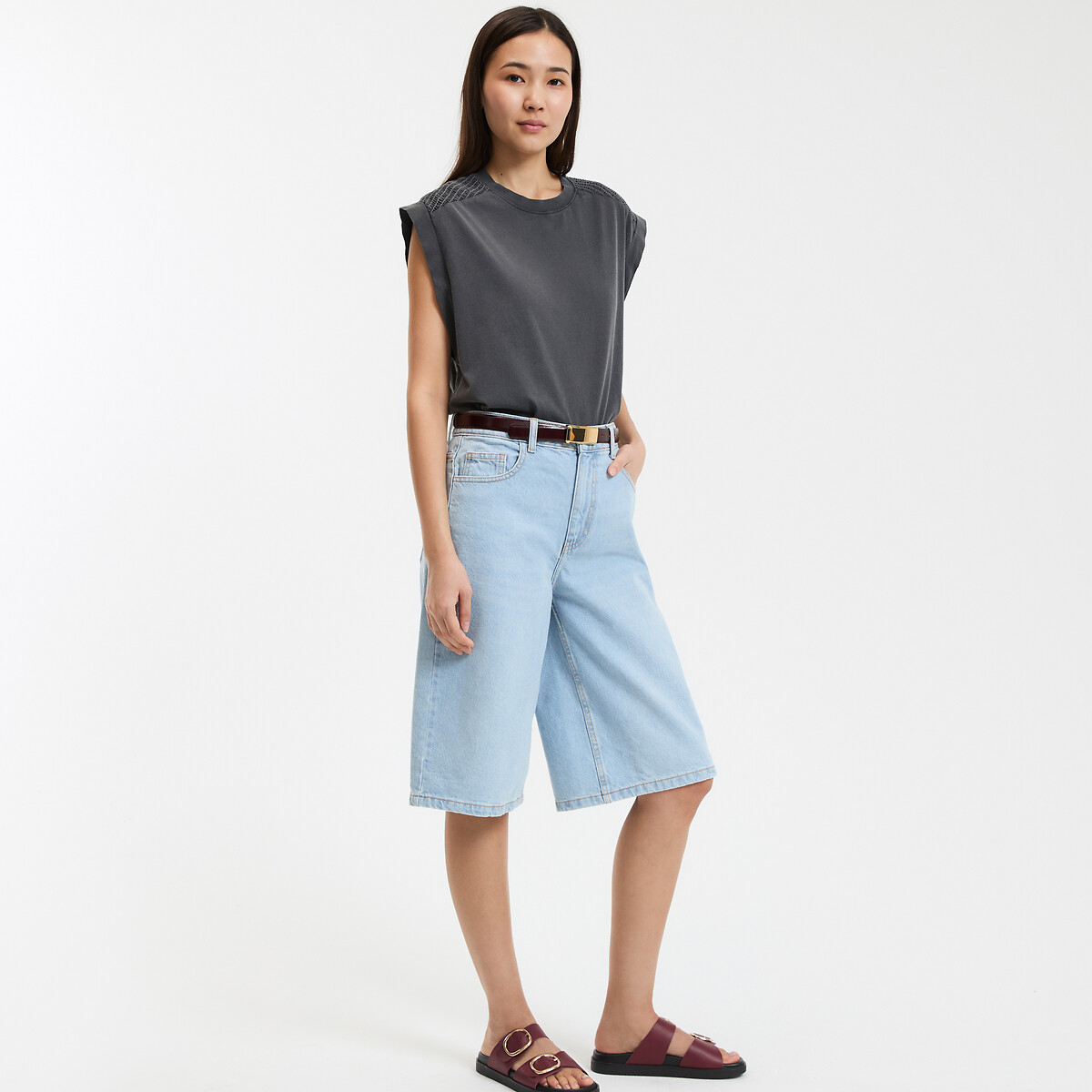 COLEÇÃO LA REDOUTE<br>Camiseta sem mangas com gola redonda e ombros franzidos