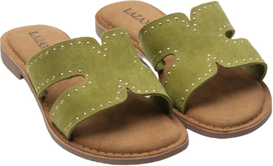 Lazamani Lina Small Studs Slippers Dames Groen
