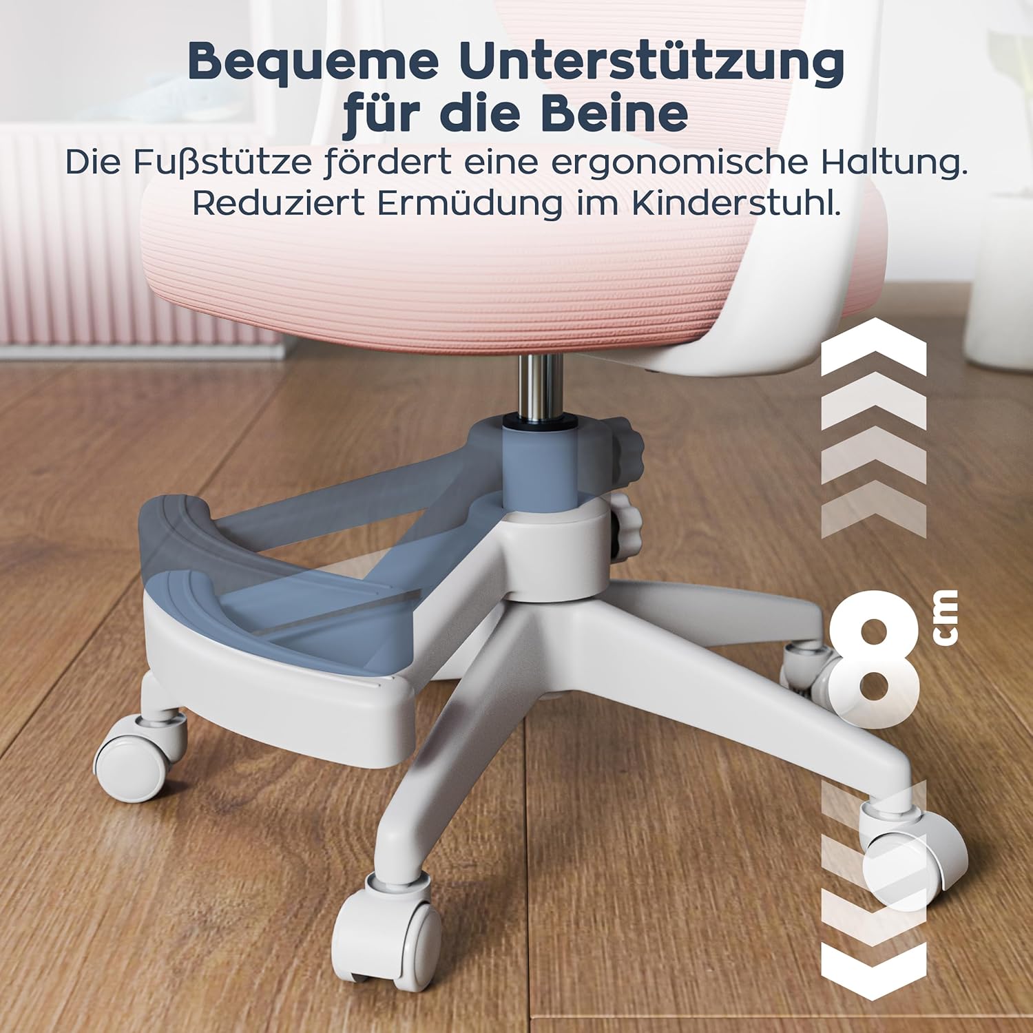 MARK ADLER Junior 4.5 | Ergonomischer Drehstuhl für Kinder & Jugendliche | Höhenverstellbar | Lordosenstütze | Klappbare Armlehnen | Schwerkraftrollen | Fußstütze | 360° Drehung | Rosa
