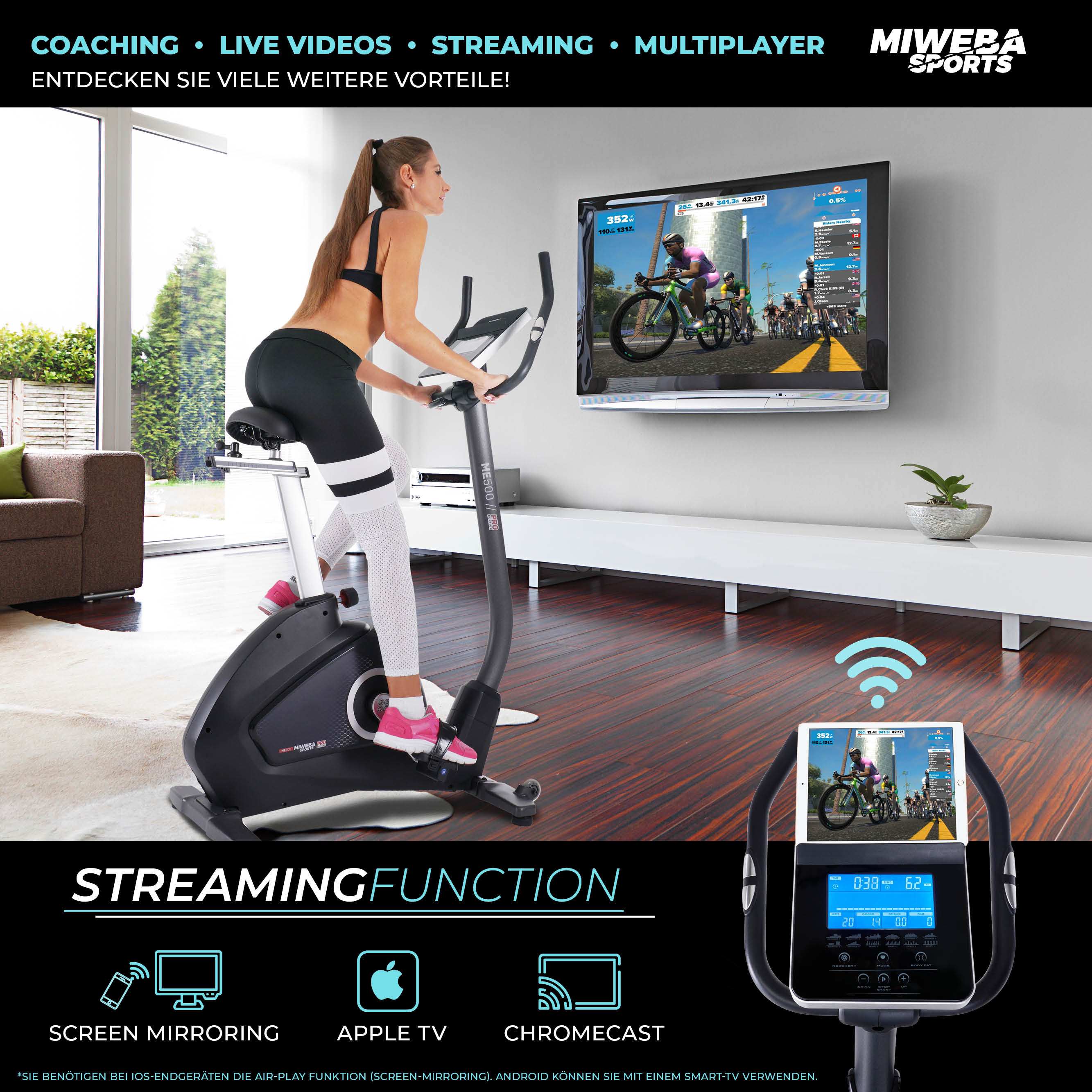 Miweba Sports Ergometer ME500, Fahrradergometer, sitzend, 14 kg Schwungmasse (Schwarz)