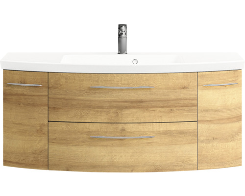 Cassca Sprint badkamermeubelset, BxD 121 x 46,2 cm, frontkleur Riviera Oak, 2-delige set met wastafel van mineraalmarmer