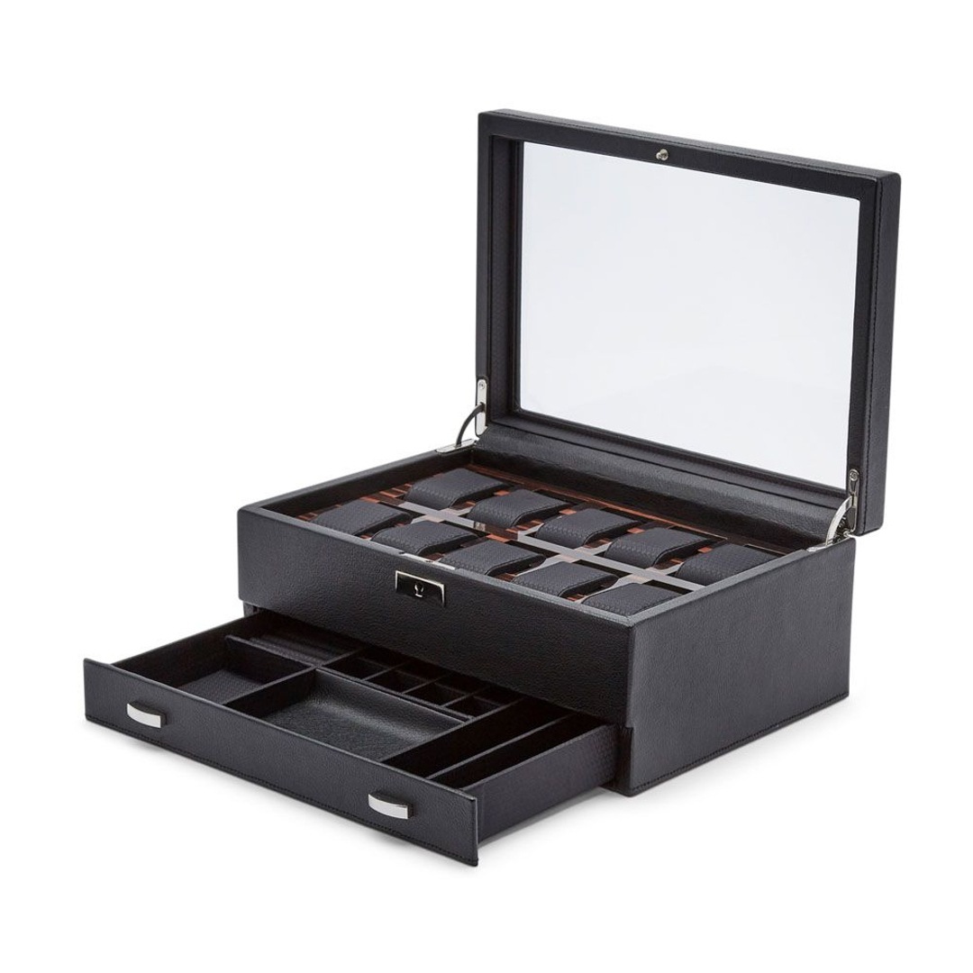 Wolf 1834 Roadster 10er Uhrenbox mit Schubladen Schwarz