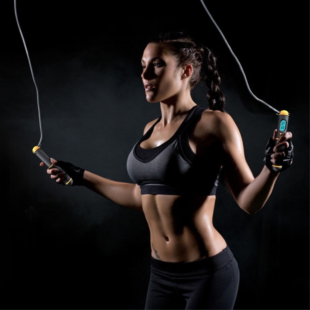 Digitales Smartes Sport Springseil Hüpfseil LCD Anzeige   Schnurlosem Indoor Seil - Schwarz / Gelb