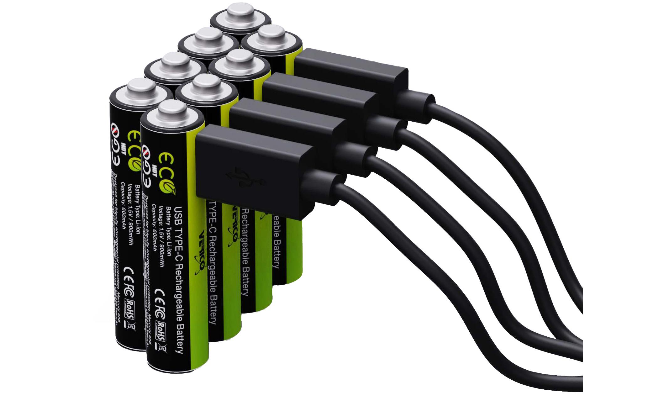 Akku Li-Ion AAA mit USB-C 600 mAh, 8 StückAAA-Akkus mit USB-C-Ladeanschluss