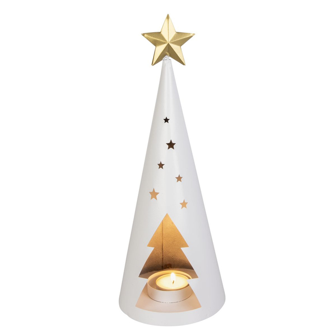 Teelichthalter - Weihnachtsbaum - weiß/gold - ca. 12 x 32,5 cm