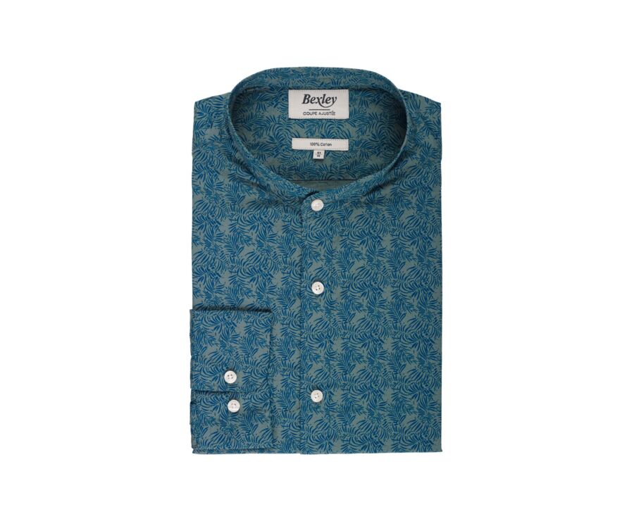 Chemise coton homme bleue à motif tropical vert - NAUBERT