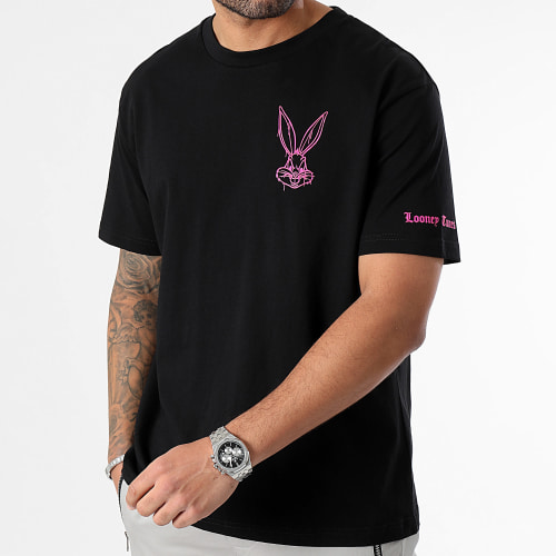 Tee Shirt Oversize Large Sleeve Angry Bugs Bunny Noir Rose Fluo