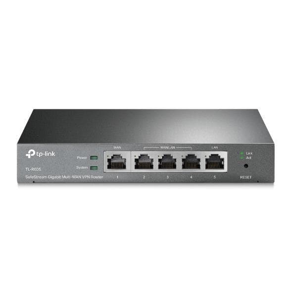TP-LINK SafeStream Multi-WAN VPN-router TL-R605 802.1q, 10/100/1000 Mbit/s, Ethernet LAN (RJ-45) porte 1 Fast Gigabit LAN-port, 3 udskiftelige Gigabit WAN/LAN-porte, 1 fast Gigabit WAN Havn